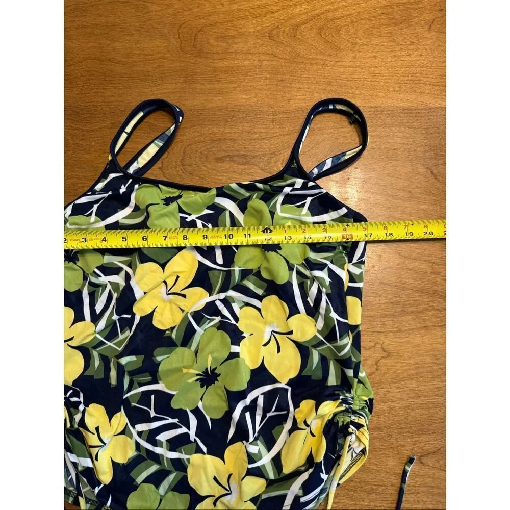 Baltex Women's Tropical Floral Square Scoop Neck Tankini Top Black Green Size 14